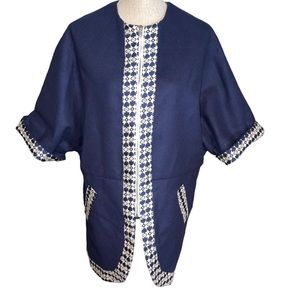NWT KISUA AFRICA WOMEN’s Size Large Zip Front Short Sleeve Navy And Cream